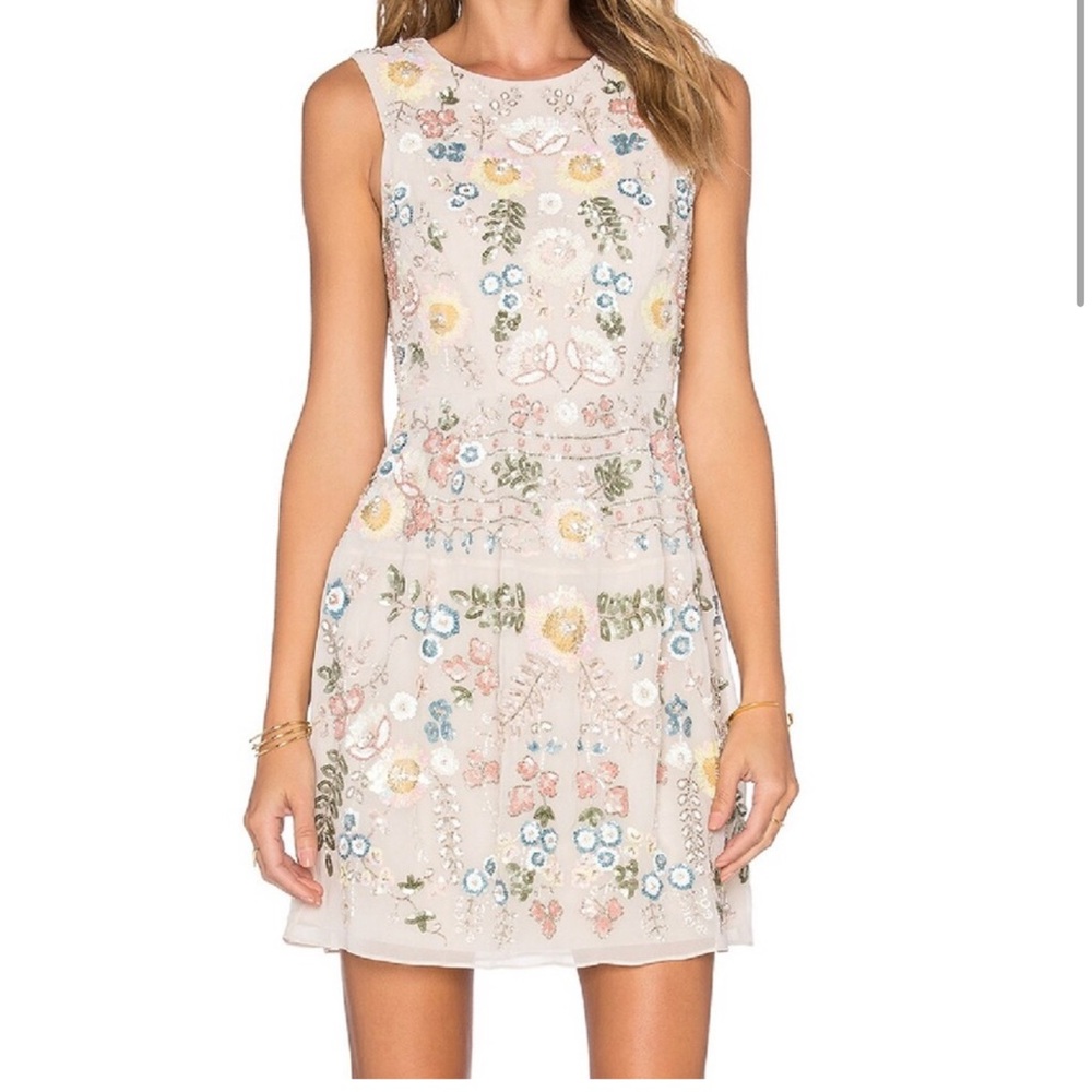 Needle & Thread China Rose Beaded Sequin Mini Dress Pink US 10